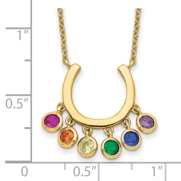 925 Sterling Silver Gold-tone14k flash-plated colorful CZ Horseshoe Necklace cha - Picture 3 of 4
